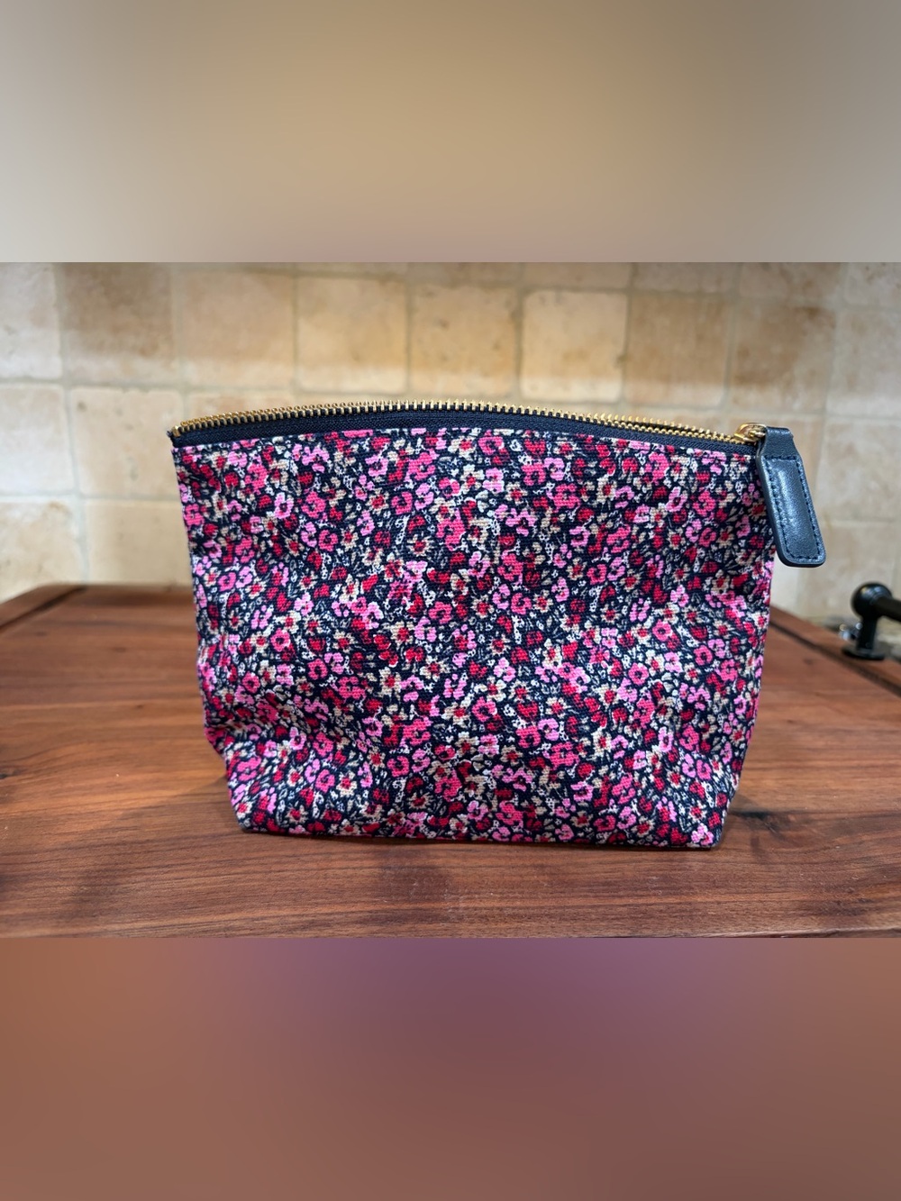 Talbots Vibrant Ditsy Floral Cosmetic Bag - Pink & Purple Zippered Makeup Pouch
